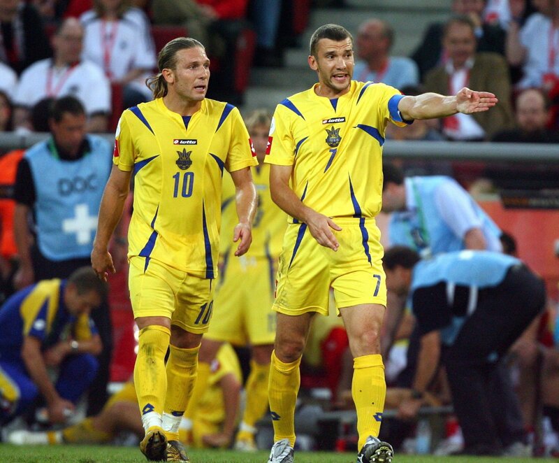 Ukrainian football players on field