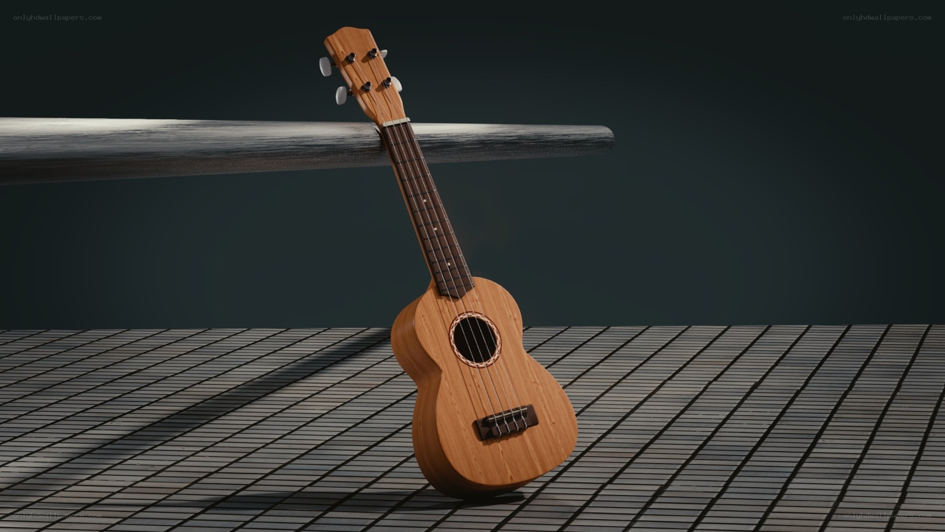 Ukulele on a tiled surface