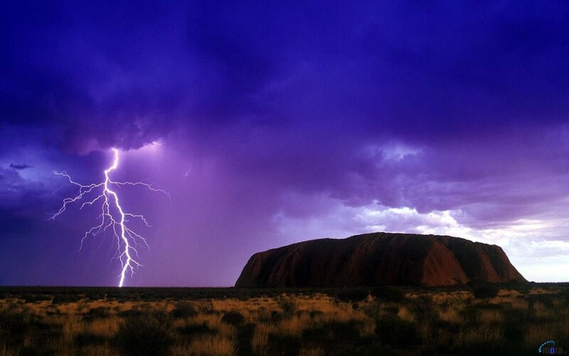 Uluru During Lightning Storm — Purple, Dramatic, Night, Photograph, Storm Clouds