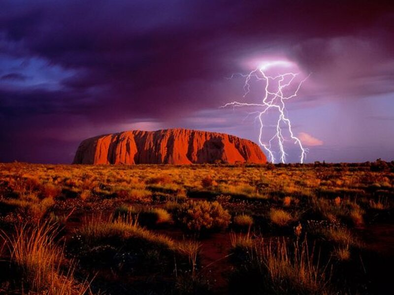 Uluru During Lightning Storm — Purple, Dramatic, Night, Photograph