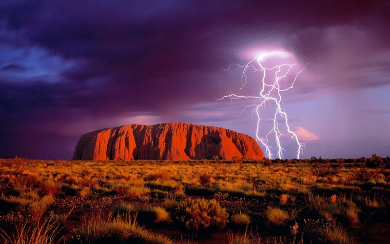 Uluru During Lightning Storm — Purple, Dramatic
