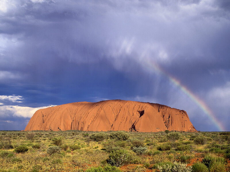 Uluru Rock Formation — Red, Dramatic, Afternoon, Photograph, Rainbow