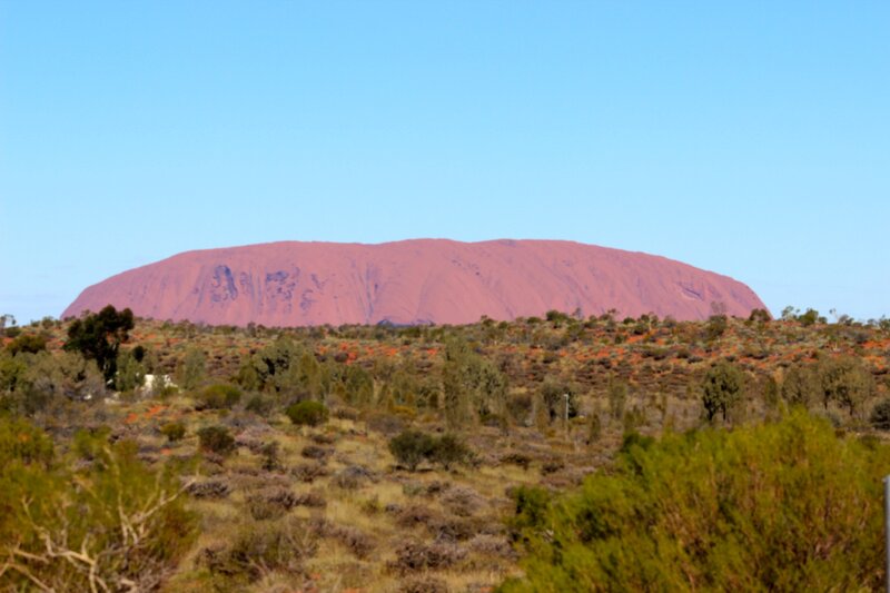 Uluru Rock Formation — Red, Serene, Afternoon, Photograph, Desert Shrubs