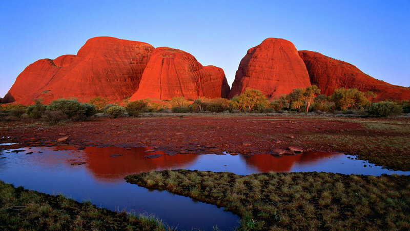 Uluru Rock Formation — Red, Serene, Sunset, Photograph