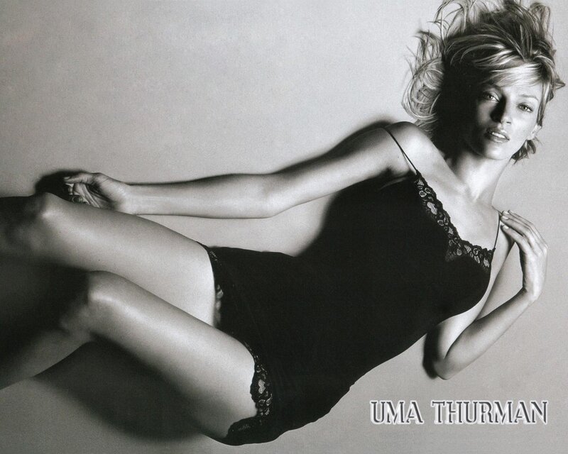 Uma Thurman in black lingerie