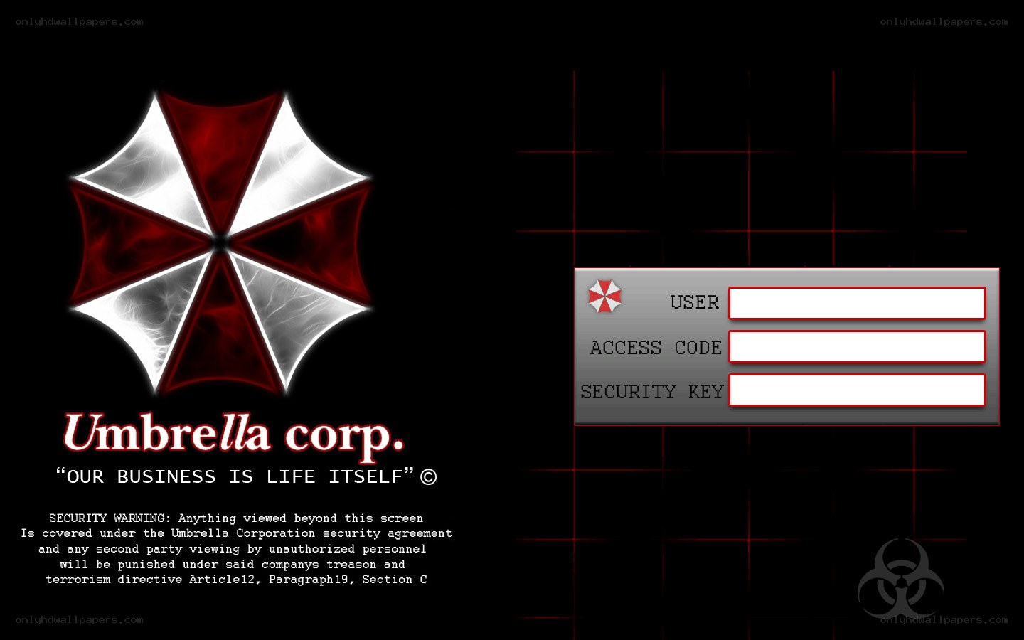 Umbrella Corp login screen