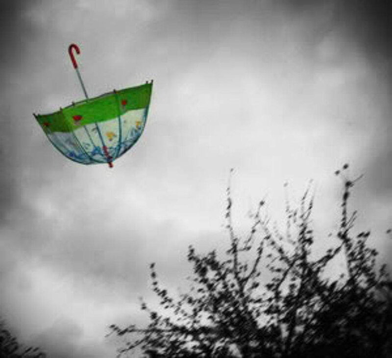 Umbrella flying in the sky