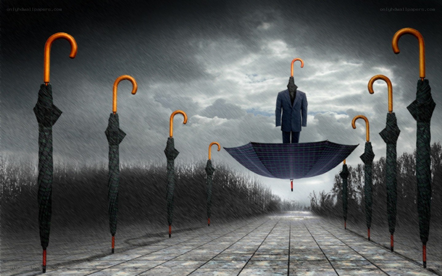 Umbrella man in storm