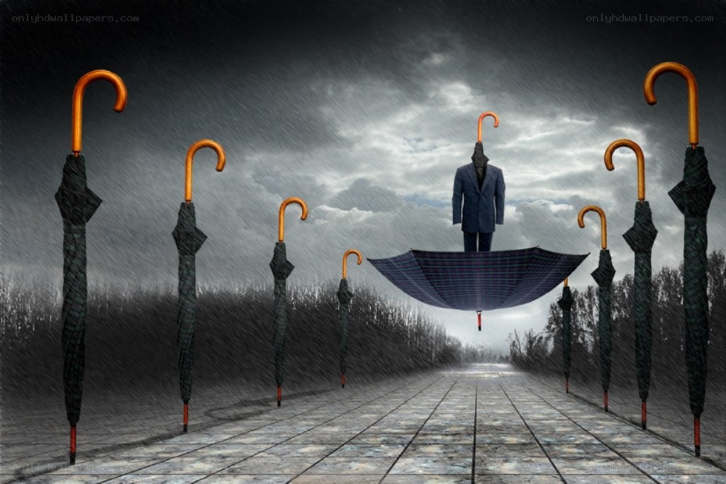 Umbrella man in storm