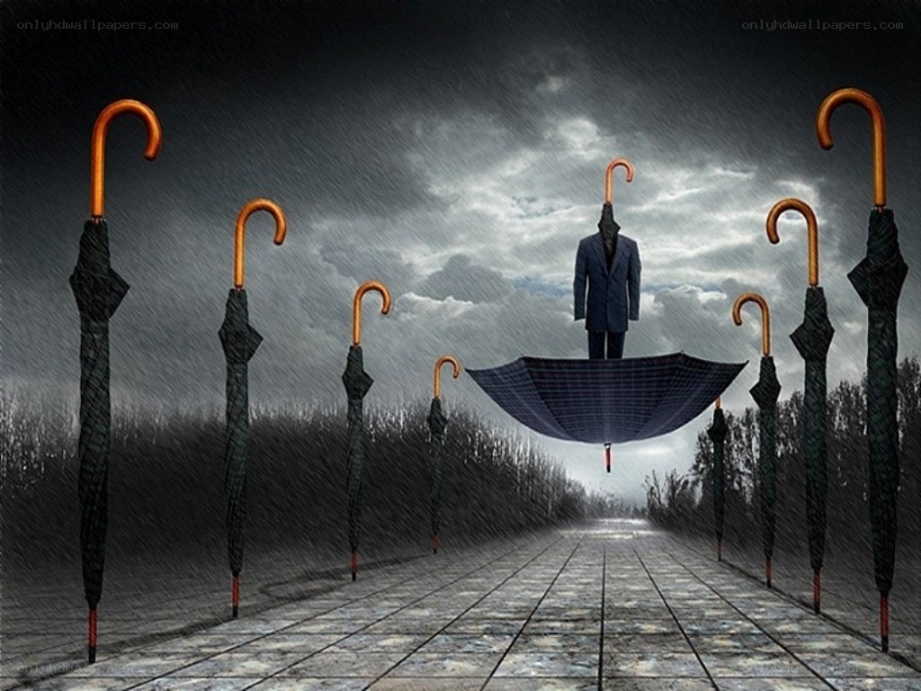 Umbrella man in storm