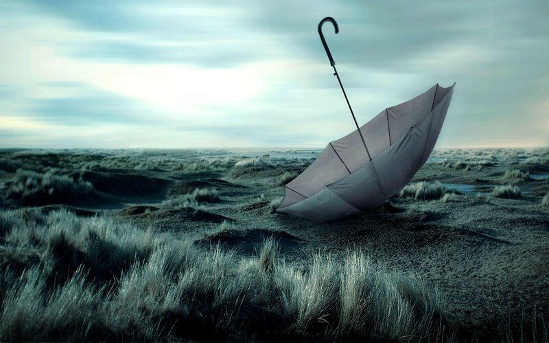 Umbrella on a desolate beach