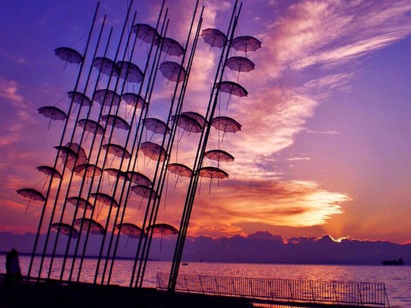 Umbrella Sculpture at Sunset