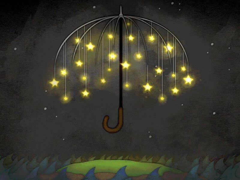 umbrella with glowing stars