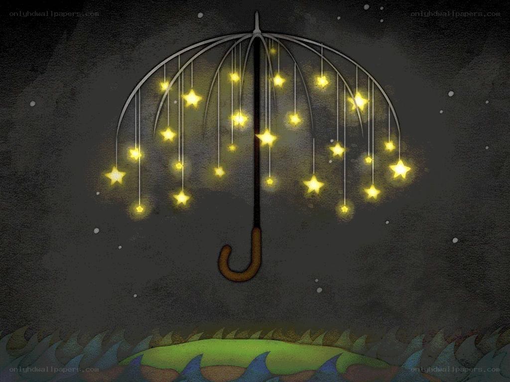 umbrella with glowing stars