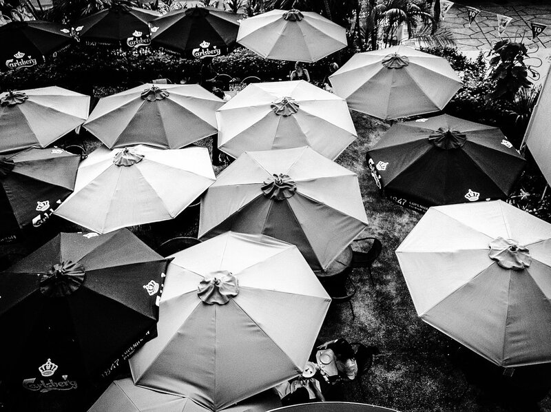 Umbrellas at outdoor cafe