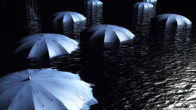 Umbrellas floating on water