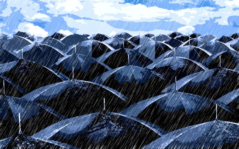 Umbrellas in Rain