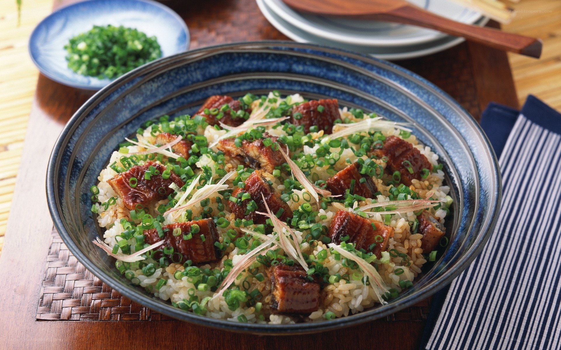 Unagi donburi with green onions