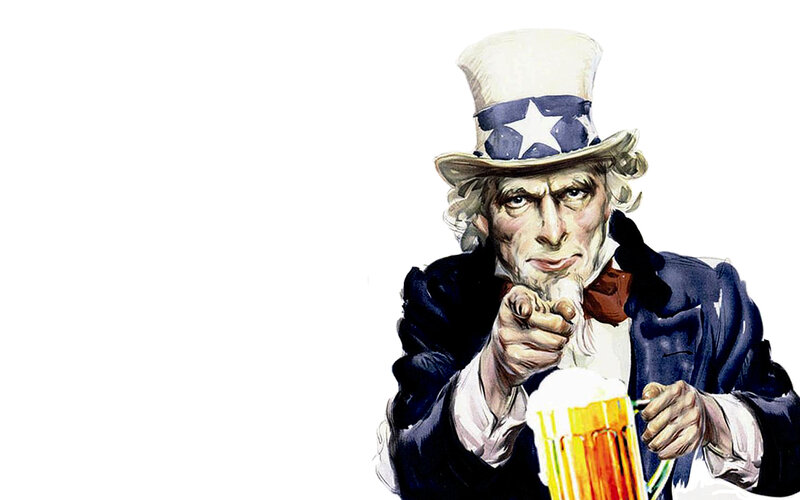 Uncle Sam pointing with beer