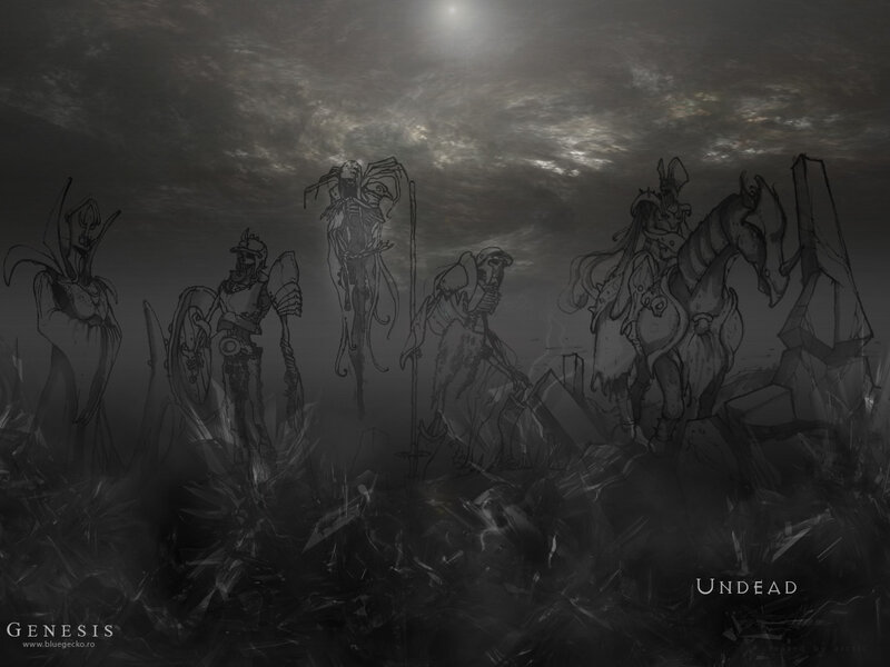 Undead army in dark landscape