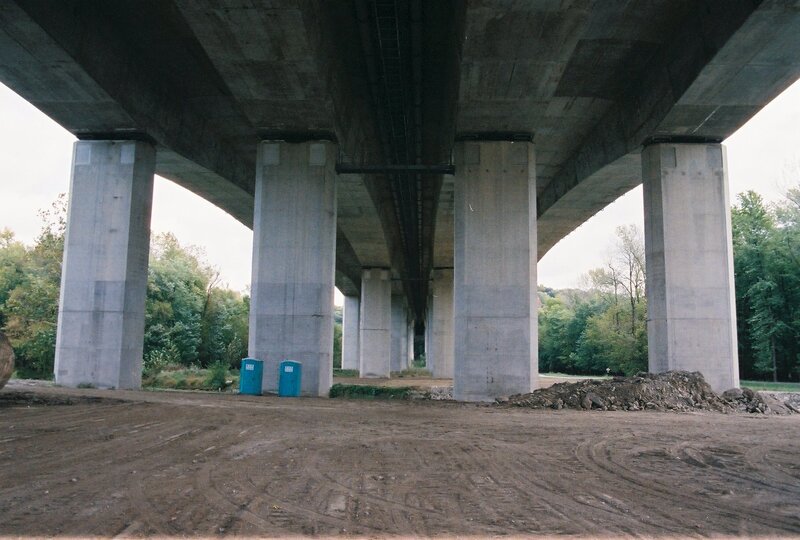 Under a concrete bridge