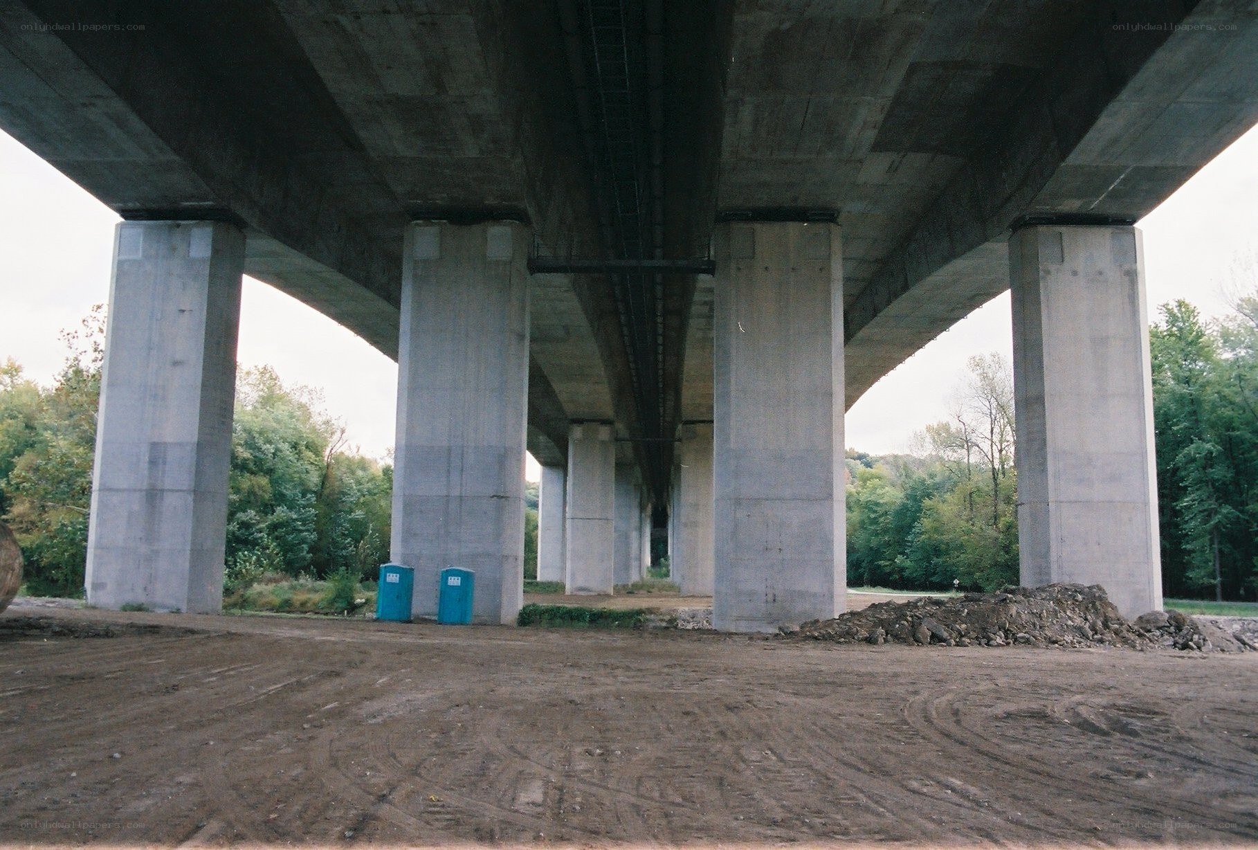 Under a concrete bridge