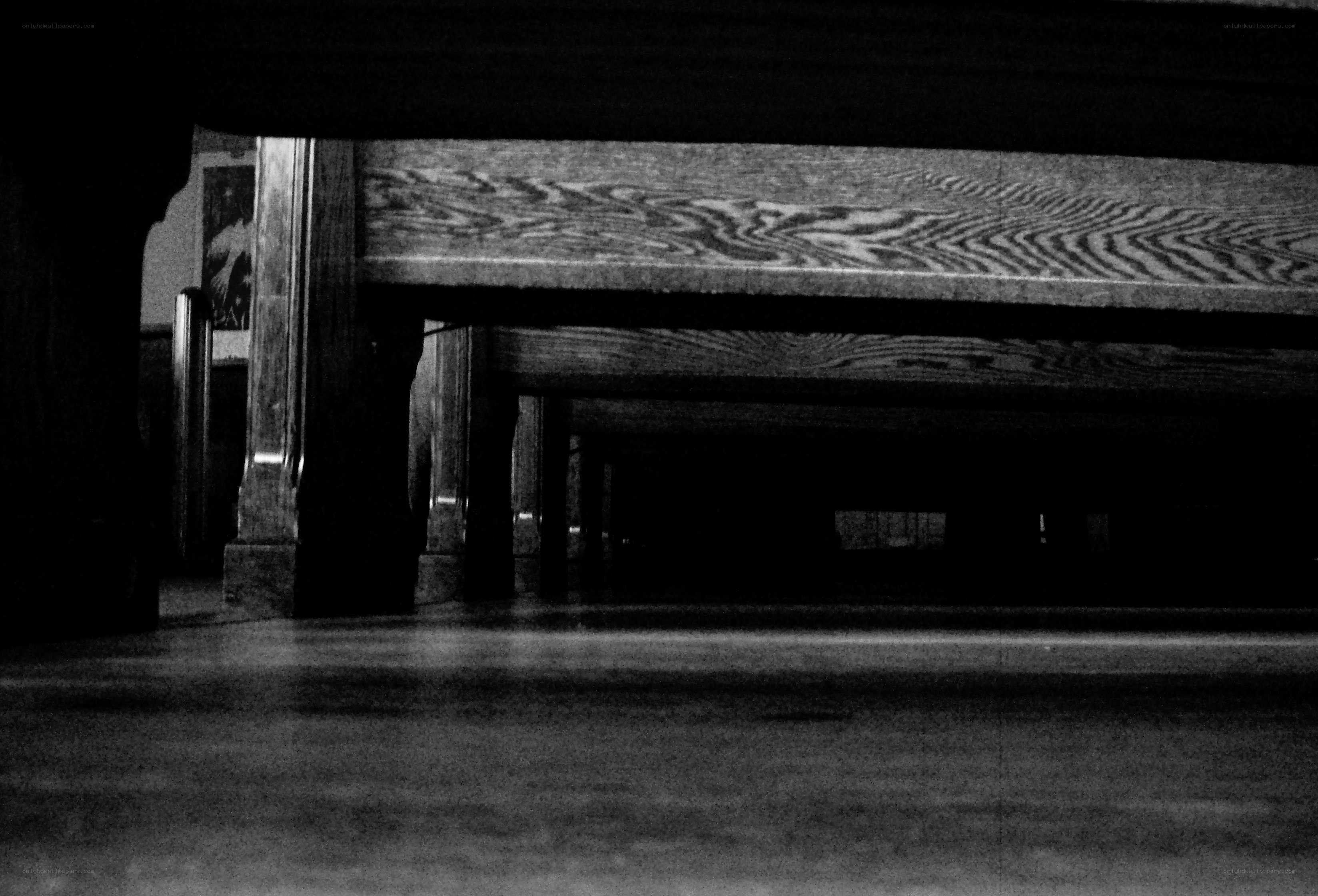 under a wooden bench