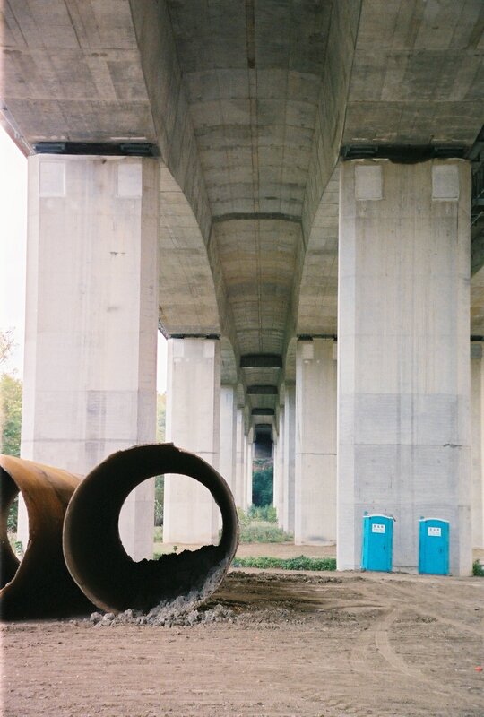 Under the concrete bridge