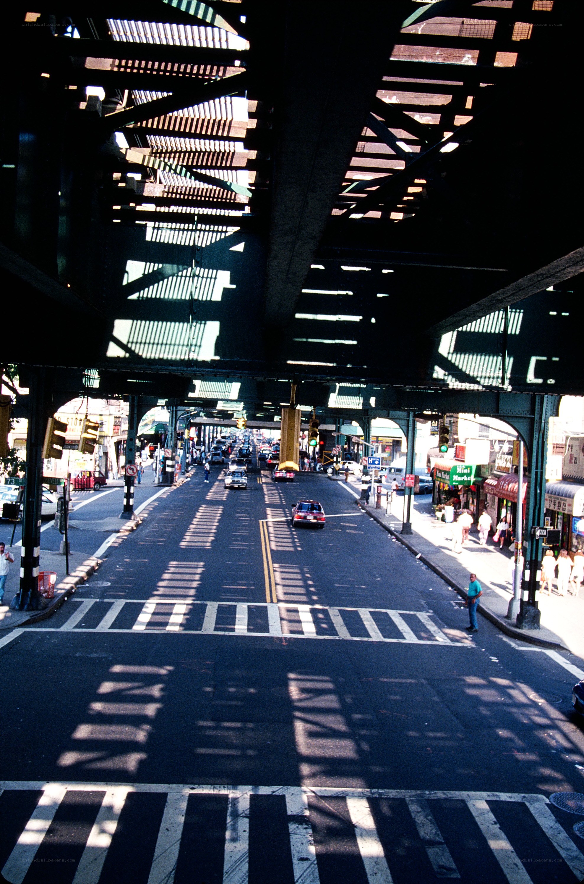 Under the elevated train tracks