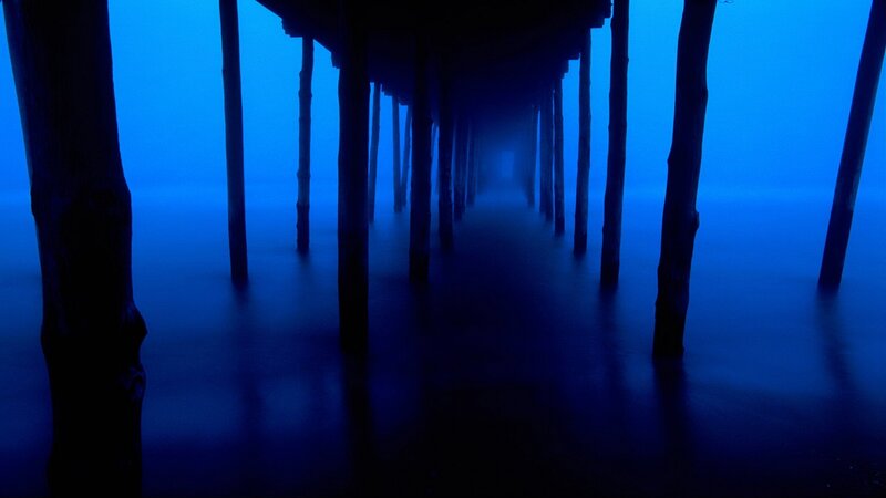 Under the pier at night