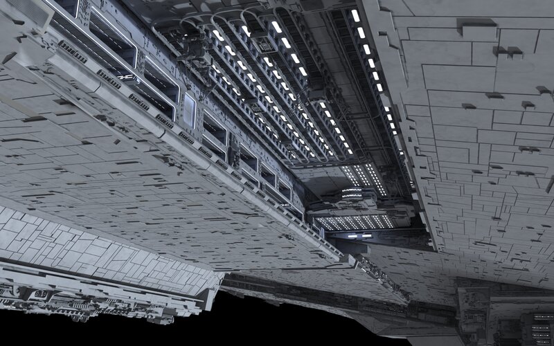 underbelly of a massive spaceship