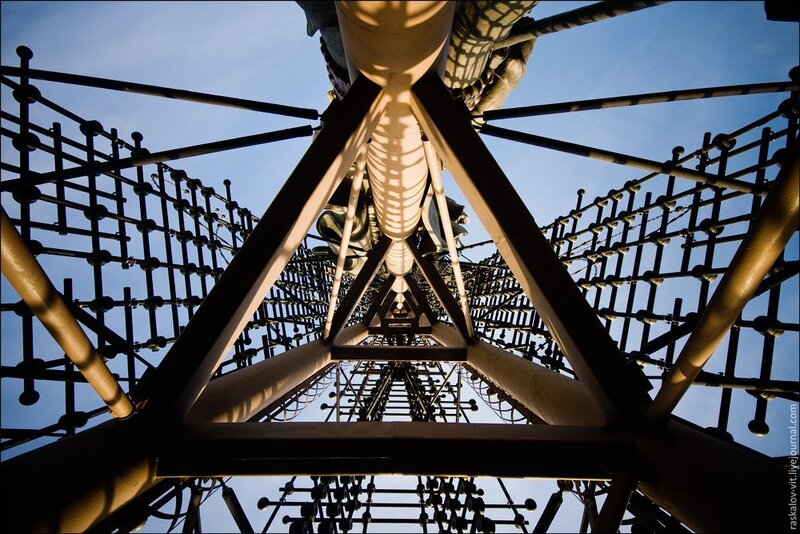 underneath a tower structure