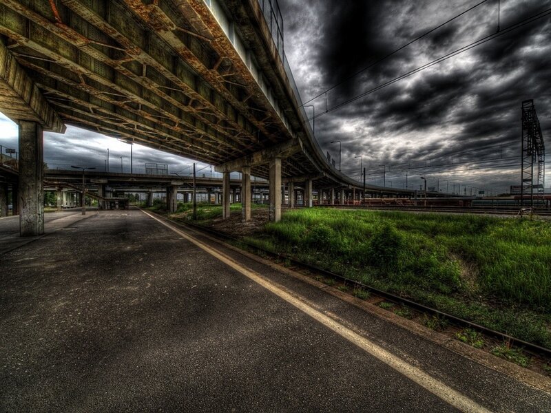 Underpass with overcast sky