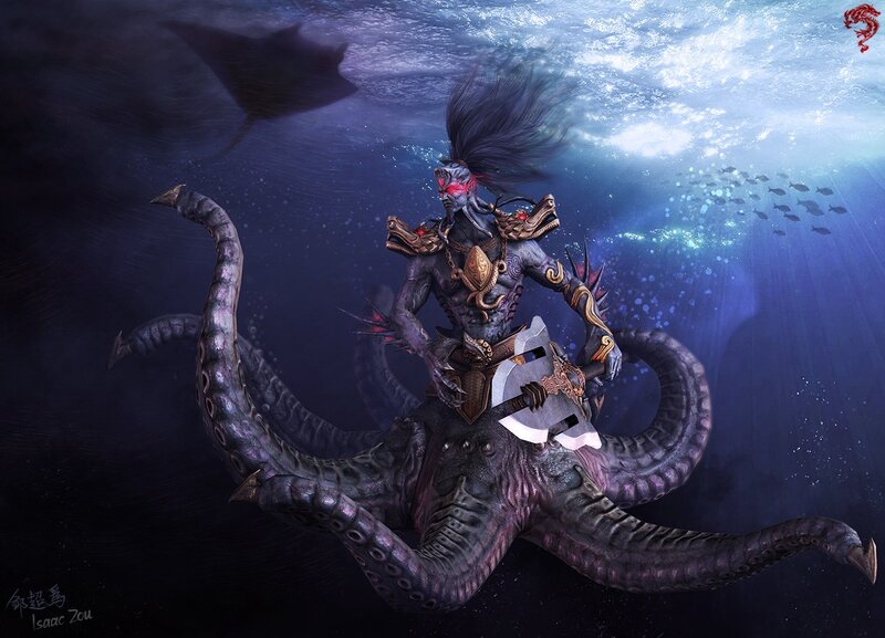 Undersea warrior on octopus mount