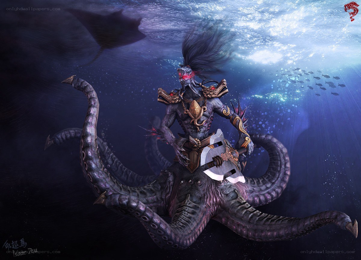 Undersea warrior on octopus mount
