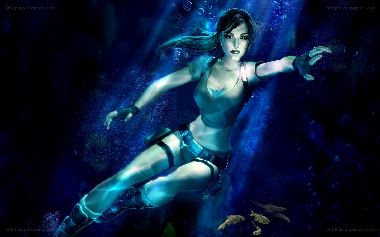 Underwater adventurer in blue light