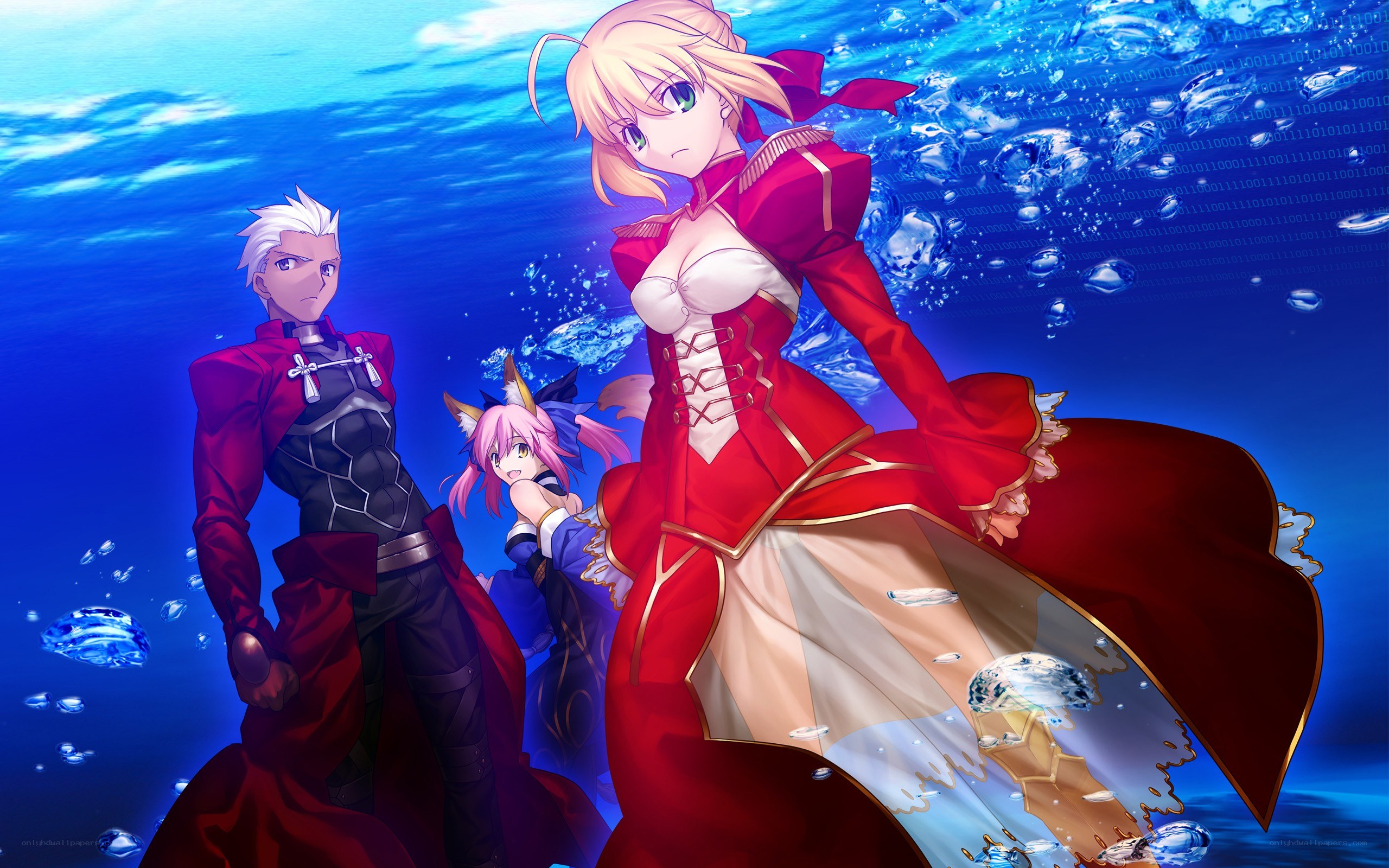 Underwater anime scene with characters