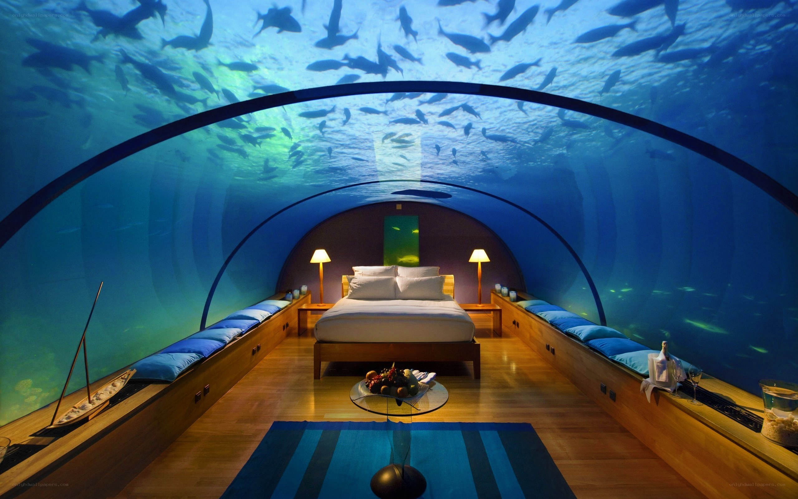 underwater bedroom with fish