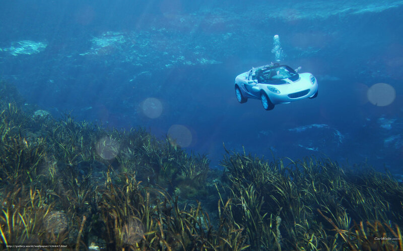Underwater car in blue sea