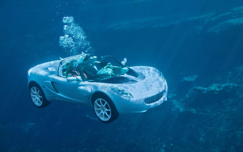 underwater car in blue water