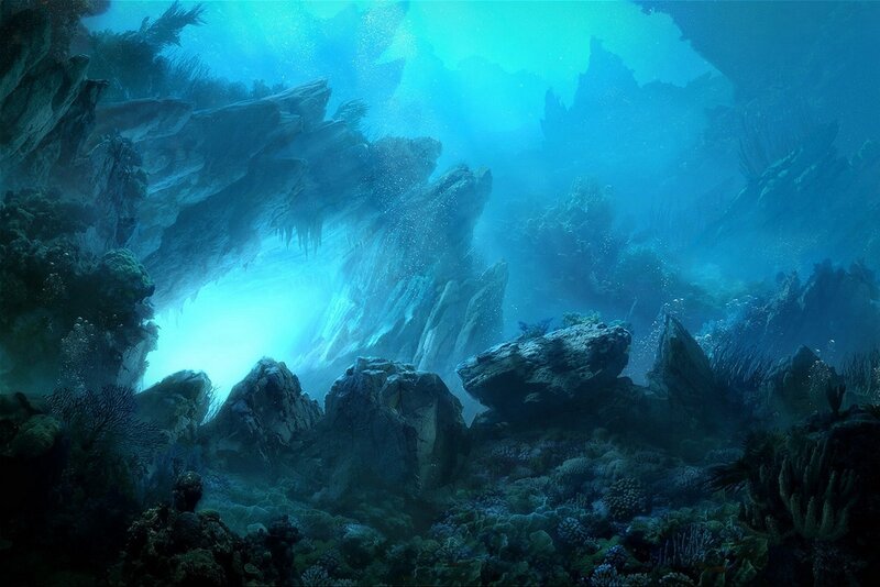 underwater cave with coral