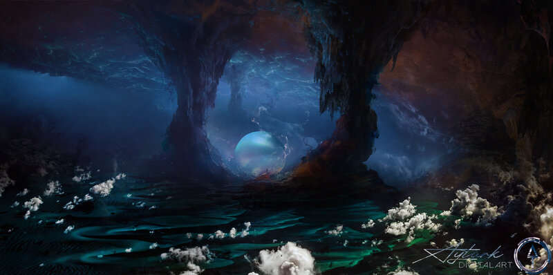 Underwater Cave with Glowing Sphere