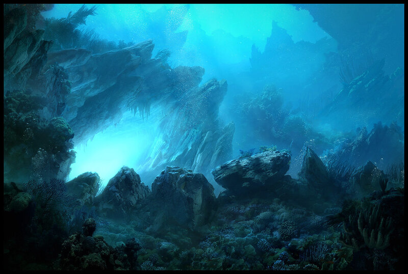 underwater cave with light