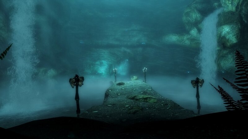 underwater cave with waterfalls