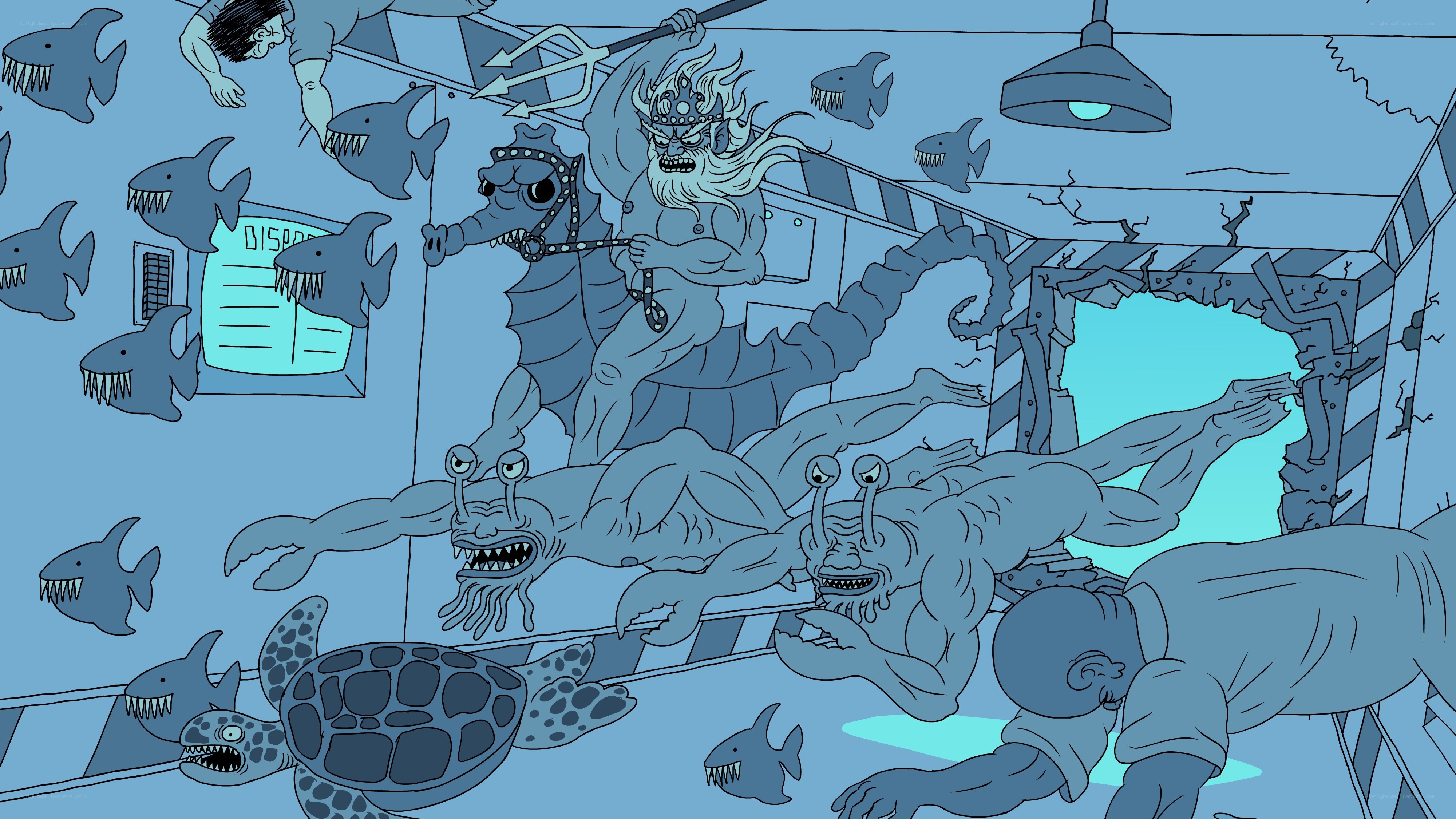 Underwater chaos in a building