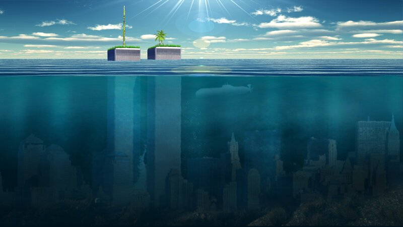 Underwater city and floating islands
