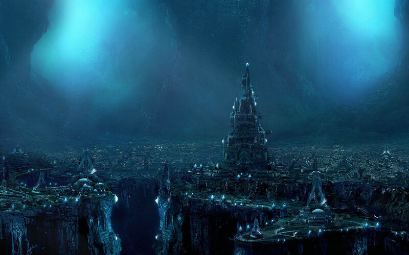 Underwater City — Blue, Dramatic, Digital Art