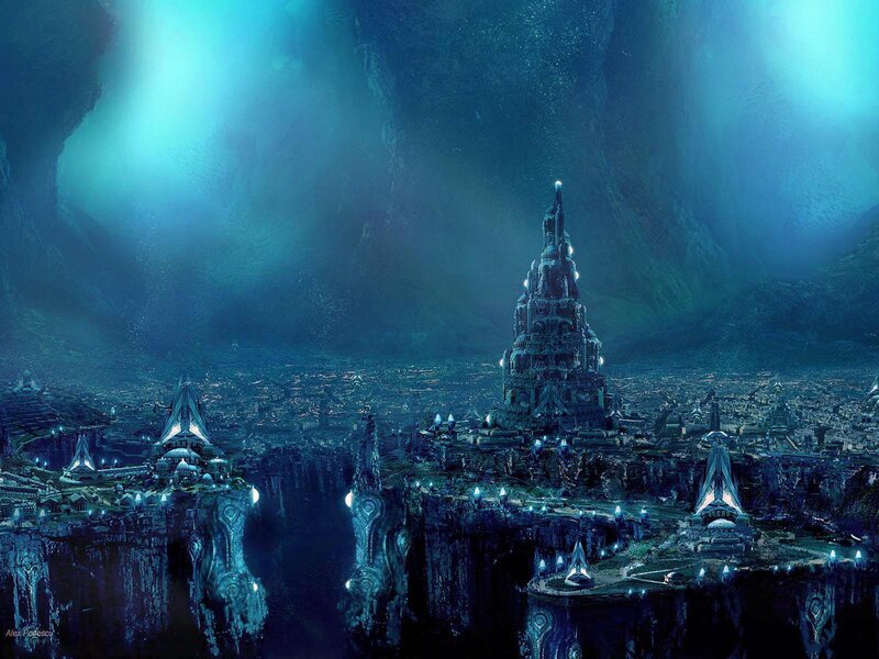 Underwater City — Blue, Dramatic, Digital Art, Tower