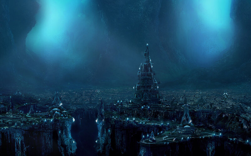 Underwater City Ruins — Blue, Dramatic, Digital Art, Spire