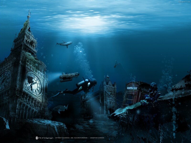 Underwater City Ruins — Blue, Dramatic